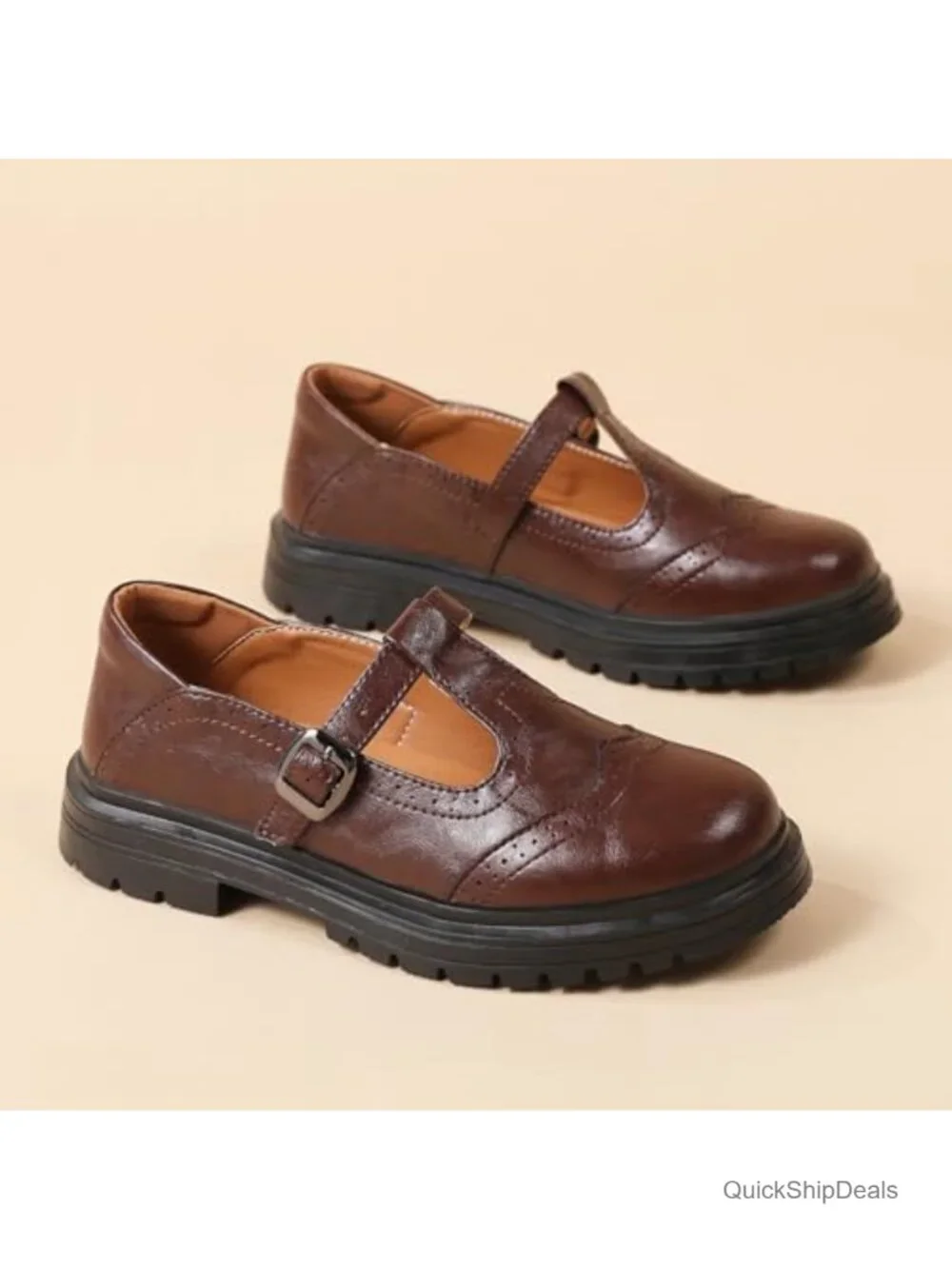 Women's Mary Jane Oxfords Platform T-Strap Buckle Faux Leather Shoes